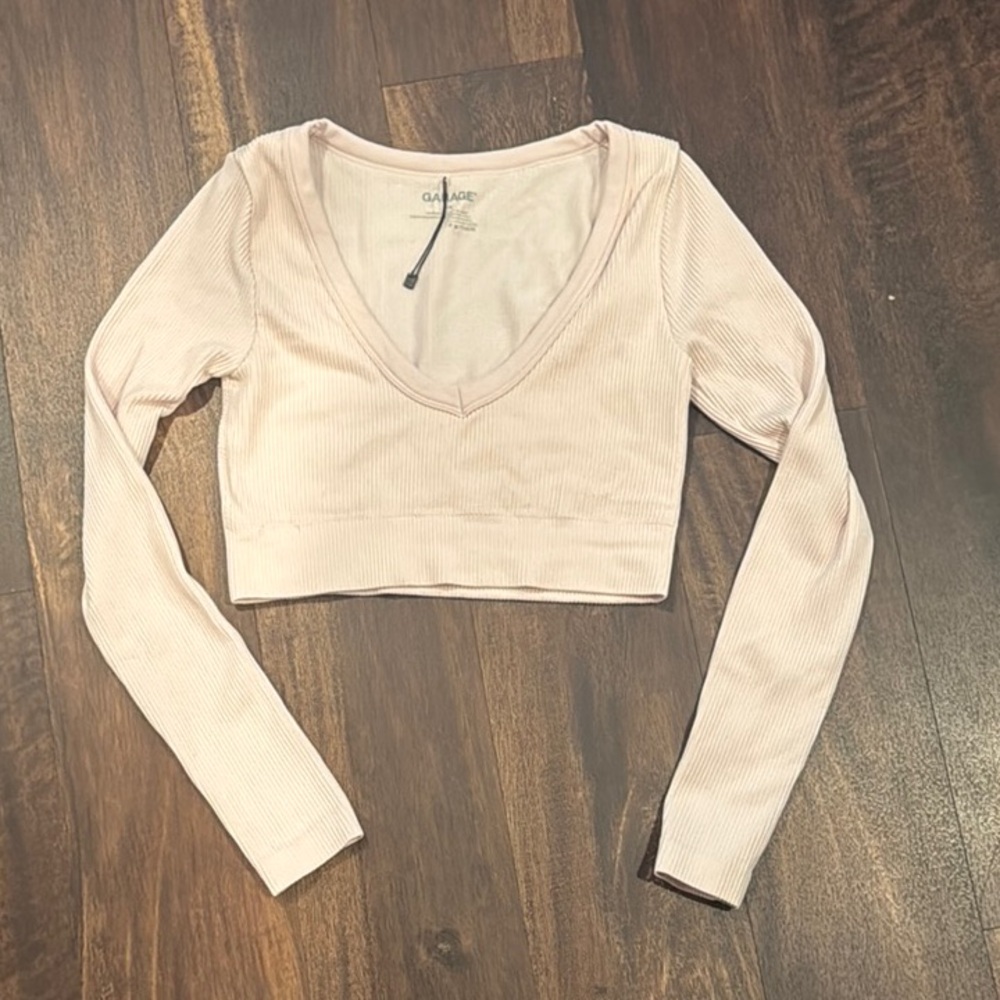 Garage Cream light pink Long Sleeve Fitted Crop Top